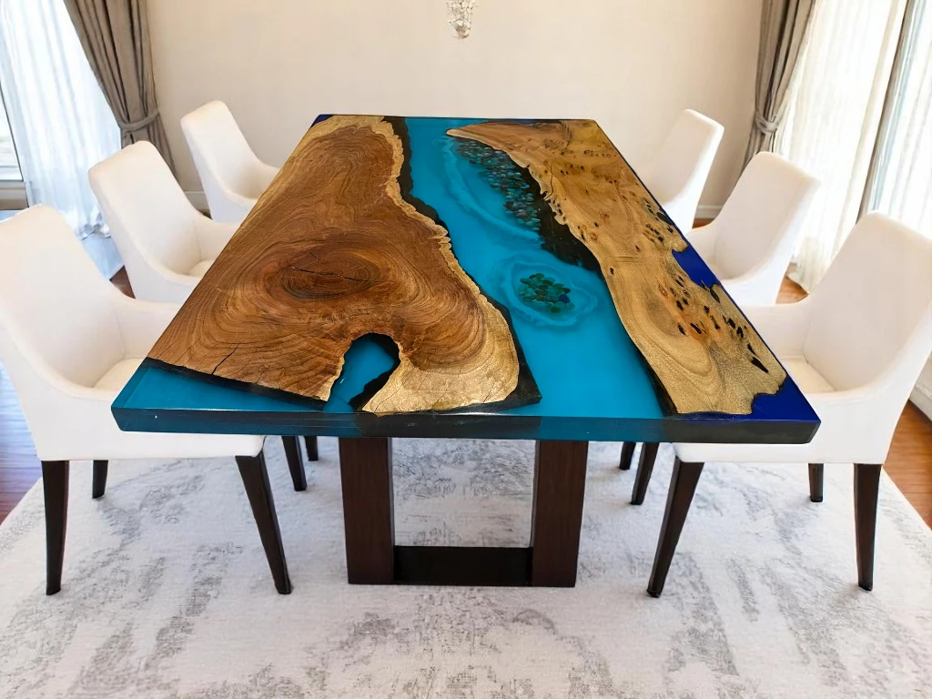 Handmade Epoxy Dining Table – Custom Acacia Wood Slab
